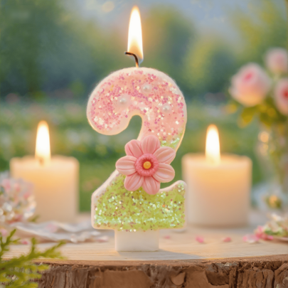 1pc Handmade Creative Numeric Candle, Cute Colorful Floral Birthday Candle Decor, Birthday Party Cake Decoration, Cake & Dessert Topper