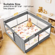 Foldable Baby Play Mat - PIGLOG Waterproof Playpen Mat For Babies And Toddlers Kids, Foam Playmat For Tummy Time, Reversible Playmats, Portable Baby Floor Mat For Infant - 彩虹圖案 - 查看 3