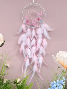 1pc Pink & White Butterfly Crystal Dream Catcher Wind Chime Decor, Handmade Girly Ornament, High-End Creative Birthday Gift