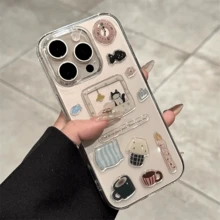 1张DIY可爱卡通猫图案贴纸，兼容苹果 16 Pro Max、14、13、12、11 Pro Max、XS Max、X、XR、8、7、6S Plus，三星Galaxy A57、S25、S25 Plus、S25 Ultra、A16、A36、A26、A56、S26、S26 Plus、S26 Ultra、9 Pro，Pixel 8、Pixel 7透明手机壳，适合作为生日礼物，送给女朋友、男朋友或自用。 - 無色 - 查看 2