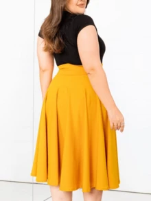 Plus Size Skirts - Màu Mù tạt vàng - Xem 3