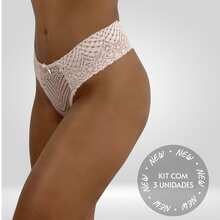 Kit 3 Calcinha Renda Fio Duplo Cores Variadas Poliamida Feminina  Confortável M G GG