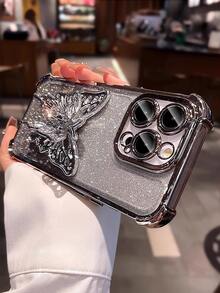 奢华电镀银色手机壳，创意蝴蝶支架，闪亮水钻，防震，时尚硅胶软壳保护套，兼容 16/16E/15/14/13/12/11/X/XS/XR/8/7 Plus/Pro/Max/Mini，兼容Galaxy S24/S25 Ultra，兼容Redmi，兼容Honor，兼容OPPO Reno，兼容MOTO，兼容Infinix，男女通用，2025款，国际版，非国内版 - 銀色 - 查看 5