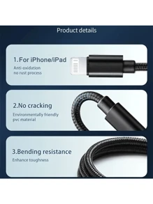 Nylon Braided Lightning Cables For Compatible With Iphone 14/13/12/Pro Max/X/XR/XS/8/7/6s/6/IPad, Male To Male USB Charging Data Sync Cord With Matte Finish, 5-10W Power Output, Round Shape - 3.3ft/6.6ft/10ft Options MFi Certified