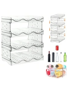 Water Bottle Storage Rack Transparent 3-Piece 4-Layer Detachable Organizer For Kitchen Counter Cabinet Home Bathroom Decor Summer Makeup Organizer Back To School - As Shown - View 1