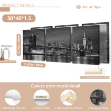 3 Tranh Treo Tường Hiện Đại, Tranh Canvas Chân Thực - Tranh Phong Cảnh trên Vải Canvas, Tranh Đen Trắng về Đường Chân Trời Thành Phố New York và Cầu Brooklyn - Trang Trí Nhà Hiện Đại, Phong Cách Đen Trắng, Nghệ Thuật Du Lịch, Có Khung hoặc Không Khung, Trang Trí Phòng, Trang Trí Nhà Cửa, Trang Trí Ký Túc Sinh Viên, Căn Hộ, Khách Sắm, Nhà Ở, Phòng Khách, Phòng Ngủ, Phòng Tắm và Văn Phòng - Quà Tặng Trang Trí Tường - Nhiều màu - Xem 13