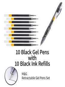 20pcs Black Retractable Ballpoint Pens, 0.5mm Black Ink Gel Pens, Smooth Writing, Suitable For School, Home, Office, Diary, Note-Taking, Versatile Color And Style