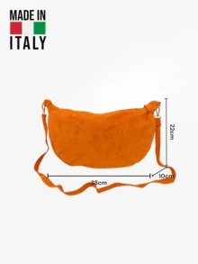 Made In Italy Genuine Leather & Suede Women's Underarm Bag, Minimalist Half-Moon Shaped Suede Crossbody Bag With Metal Chain And Adjustable Strap. Ideal For Shopping And Commuting, A Personalized Choice For Fashion-Conscious Individuals. The Best Gift For Ladies, Essential For Vacation, And A Must-Have For Travel. - Orange - View 6