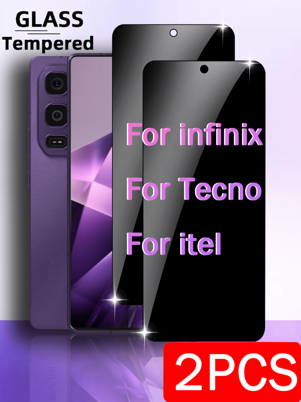 2 片全覆盖隐私钢化玻璃屏幕保护膜适用于 Infinix，防刮防偷窥保护膜，易于安装无气泡易于清洁钢化膜用于屏幕保护必需品，适用于日常防护、办公室、家庭隐私屏幕保护膜手机屏幕保护膜手机配件防水防震防摔防摔防指纹