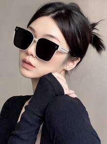 1 件韩国复古经典方形大框米钉女士男士时尚眼镜眼镜遮阳镜适合夏季海滩篝火派对、礼物、复古街头风格、驾驶、防晒、户外旅行、派对、舞台表演旅行配件海滩遮阳夏季返校季节日间配件方形遮阳镜 - 彩色 - 查看 7