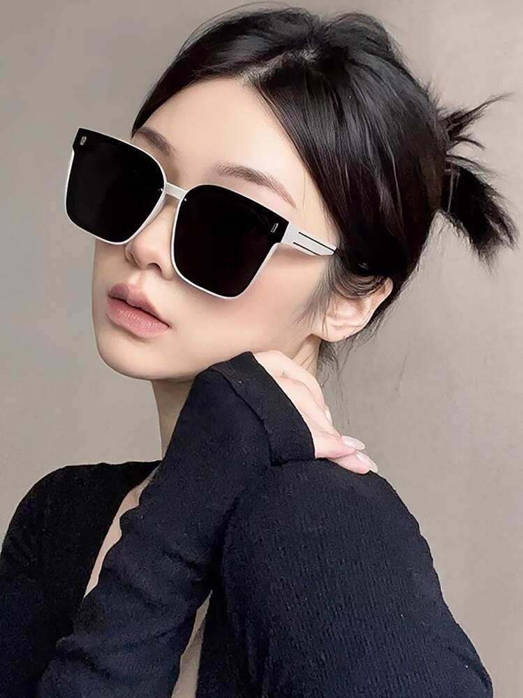 1 件韩国复古经典方形大框米钉女士男士时尚眼镜眼镜遮阳镜适合夏季海滩篝火派对、礼物、复古街头风格、驾驶、防晒、户外旅行、派对、舞台表演旅行配件海滩遮阳夏季返校季节日间配件方形遮阳镜 - 彩色 - 查看 7