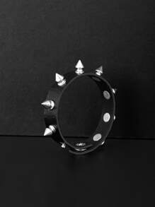 1 件朋克铆钉手链 PU 皮革手链，男女通用，80 年代腕带哥特朋克摇滚手链，朋克摇滚风格两排方形铆钉仿皮手链袖口手镯男女通用手链，适合派对礼品配饰和万圣节 - 黑色 - 查看 10