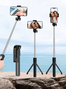 1 pezzo Bastone selfie portatile con telecomando senza fili e luce, treppiede per telefono estensibile e portatile con telecomando, compatibile con 15/14 Pro Max/13/12/11 e smartphone Android, nero/rosa/bianco, per fotografia e registrazione video, per live streaming compatibile con e Android, per vacanze estive, viaggi, illuminazione, attività all'aperto, supporto per live streaming