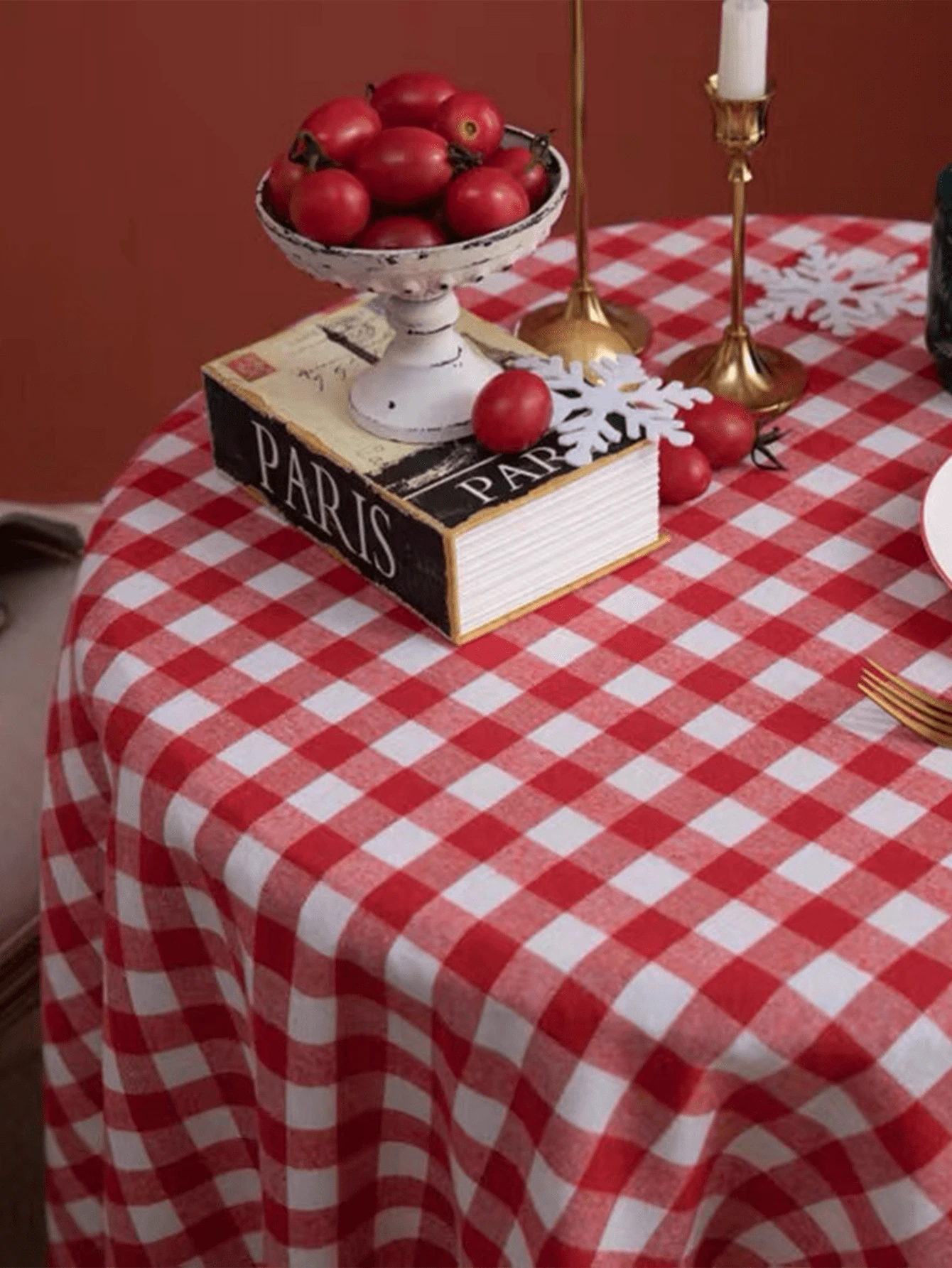 1pc Plaid Rectangular Tablecloth, Simple Rustic Checkered Tablecloth, Soft Texture Suitable For Spring/Summer Outdoor Picnic, Kitchen, Dinner, Restaurant, Holiday Party Table Decor,Fall Decor,Autumn Decor,Room Decor - Red and White - View 1
