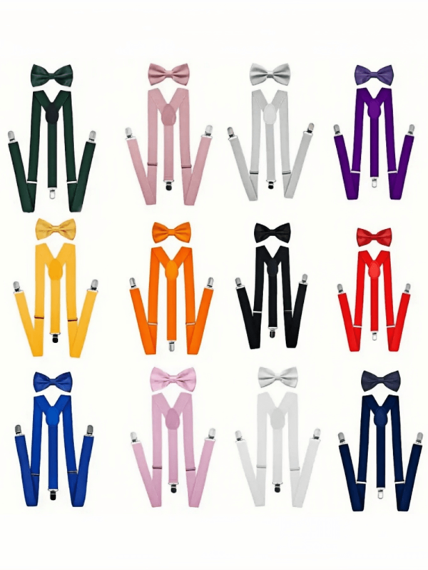 Set de nœud papillon et bretelles, Bretelles en forme de Y ajustables à clipser. Bretelles pour Halloween, fêtes costumées et banquets, longueur étendue (60-95 cm)