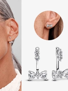 1pair 925 Sterling Silver Bow Stud Earrings For Women - Exquisite Small Fine Jewelry, Perfect For Girls' Daily Wear & Decor - Glitter Bow Earrings - View 1