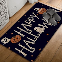 1 pieza Decoración del hogar, Alfombra de gel de sílice con estampado de calabaza fantasma, fácil de limpiar, rectángulo impreso en 3D, Halloween, regalo de Halloween, adecuado para entrada, sala de estar, cocina, dormitorio, pasillo, baño, lavandería - Alfombra de poliéster, adecuada para decoración del hogar interior y exterior