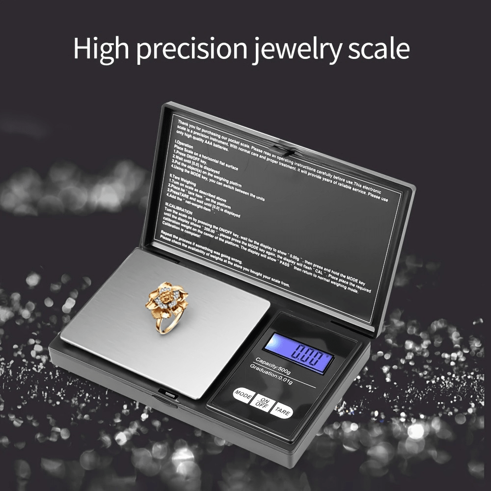 1pc High Precision Portable Jewelry Scale, Mini Digital Scale, Pocket Scale, Digital Carat Scale, Electronic Carat Scale, Clear LCD Display, Tare Function And Display, Stainless Steel Weighing Platform, 200g/0.01g Accuracy, Multi-Functional Precise Measurement Scale With LCD Display, Suitable For Gemstone Testing, Jewelry Making, Laboratory Use, Precise Weighing, Fashionable Design For Tea Drinks And Basic Daily Weighing Tool. Requires 2 AAA Batteries (Batteries Not Included)