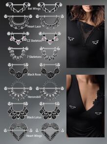 CIZME 1pair Stainless Steel Halloween Elements Nipple Ring Nipple Piercing Jewellery Skeleton Hand Spider Heart Bat Wings Tight Spell Teeth Octopus Multi-Style 14G Body Piercing Jewelry Personalized Give As A Halloween Gift - Silver - View 3