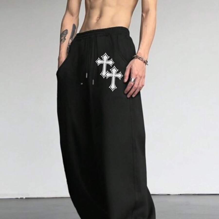 Comfortable Black Sweatpants Model: "White Crosses" - New Streetwear Winter Special - màu đen - Xem 1