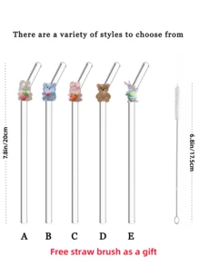 1-5 piezas/Set de pajitas de vidrio reutilizables con lindos acentos de conejo y oso, aptas para bebidas heladas, té de la tarde, batidos, smoothies, agua con gas, leche con té, jugos y otras bebidas frías. Ideal para fiestas en la playa.