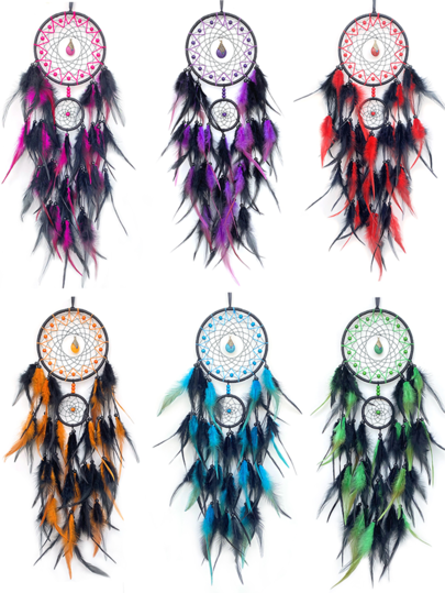 1pc Handmade Dreamcatcher With Feather Decor, Lightweight Luxury Teardrop Double Ring Wall Hanging Ornament For Living Room
