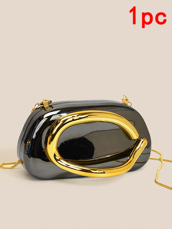 1pc, Versatile Fashion Niche Design Hand-Held Shoulder Crossbody Bag, Solid Color Acrylic Fabric Metal Chain Shoulder Strap Special-Shaped Bag, Suitable For Women's Daily Commuting And Going Out Shopping, Party And Banquet Occasions