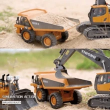 2.4G遥控挖掘机玩具，工程车卡车玩具，带灯光、音效和可充电电池 - 圣诞礼物，遥控漂移车，玩具卡车，垃圾车玩具 - 彩色 - 查看 6