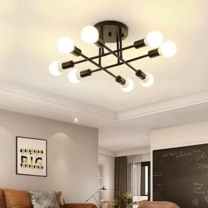 Lustre Moderno Lâmpada De Teto Semi-Embutida Iluminação De Ouro Antiga Nórdica Decorativa De Casa