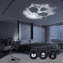 1 Set 360° Rotating Skull LED Projection Light, Rotating Skull LED Night Light With Interchangeable Palm Pattern And Face (3 Patterns Interchangeable) - USB Powered Halloween Decor, Halloween Decoration Halloween Decoration Room Decor Halloween Garden Decor For Gift Fairy Holiday Decor Festival DecorHalloween Decor Christmas Decoration Thanksgiving Wedding Home Decor Home Decor Fall Decor Autumn Decor Birthday Decorations For Gifts Party Supplies Indoor Outdoor Garden Holiday Festival Decor Wall Decor Halloween Ornaments - Multicolor - View 3