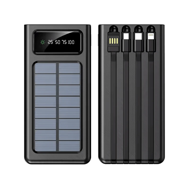 Kynley Solar Power Bank Portable Charger 20000mAh Large Capacity Built-In 5 Outputs And 3 Inputs Cable And Flashlight Compatible With All Smartphones And USB Devices - Black - View 1