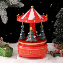 1 peça de plástico + madeira + peças de metal, caixa de música giratória para árvore de Natal, carrossel mecânico clássico para árvore de Natal, caixa de música de 8 notas, presente criativo, decoração de Natal (problemas de artesanato, sangramento de cor inevitável, transbordamento de cola, cuidado com compradores sensíveis) - Multicolorido - Ver 6