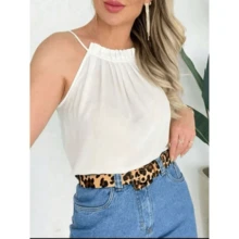 Regata feminina de alça com detalhe de babado - Branco - Visão 1