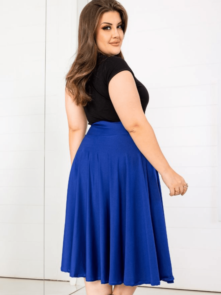 Plain Godet Midi Skirt Without Belt Various Colors Available P To G3 Evangelical Fashion Simple Casual Elegant None - Màu xanh lam - Xem 4