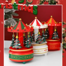 1 peça de plástico + madeira + peças de metal, caixa de música giratória para árvore de Natal, carrossel mecânico clássico para árvore de Natal, caixa de música de 8 notas, presente criativo, decoração de Natal (problemas de artesanato, sangramento de cor inevitável, transbordamento de cola, cuidado com compradores sensíveis) - Multicolorido - Ver 2