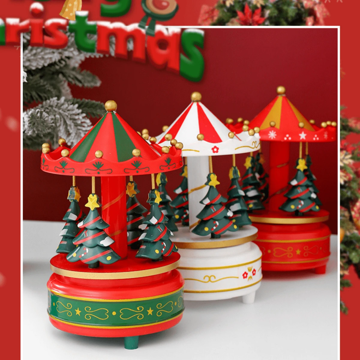 1 peça de plástico + madeira + peças de metal, caixa de música giratória para árvore de Natal, carrossel mecânico clássico para árvore de Natal, caixa de música de 8 notas, presente criativo, decoração de Natal (problemas de artesanato, sangramento de cor inevitável, transbordamento de cola, cuidado com compradores sensíveis)