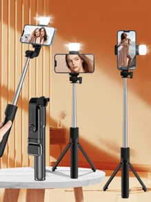1 pezzo Bastone selfie portatile con telecomando senza fili e luce, treppiede per telefono estensibile e portatile con telecomando, compatibile con 15/14 Pro Max/13/12/11 e smartphone Android, nero/rosa/bianco, per fotografia e registrazione video, per live streaming compatibile con e Android, per vacanze estive, viaggi, illuminazione, attività all'aperto, supporto per live streaming