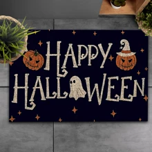 1 pieza Decoración del hogar, Alfombra de gel de sílice con estampado de calabaza fantasma, fácil de limpiar, rectángulo impreso en 3D, Halloween, regalo de Halloween, adecuado para entrada, sala de estar, cocina, dormitorio, pasillo, baño, lavandería - Alfombra de poliéster, adecuada para decoración del hogar interior y exterior
