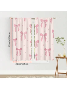 2pcs Set Pink Bow Print Light Filtering Curtains - Rod Pocket Design For Easy Hanging, Perfect For Bedroom, Living Room, Office Decor, Curtains For Living Room