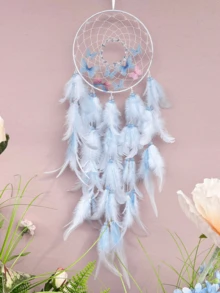 1pc Pink & White Butterfly Crystal Dream Catcher Wind Chime Decor, Handmade Girly Ornament, High-End Creative Birthday Gift