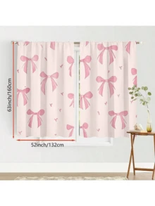 2pcs Set Pink Bow Print Light Filtering Curtains - Rod Pocket Design For Easy Hanging, Perfect For Bedroom, Living Room, Office Decor, Curtains For Living Room
