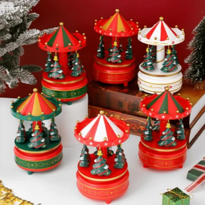 1 pezzo Albero di Natale musicale con componenti in plastica, legno e metallo, girevole. Classico carillon meccanico a 8 note, regalo creativo, decorazione natalizia (Possibile sanguinamento di colore, attenzione per acquirenti sensibili)