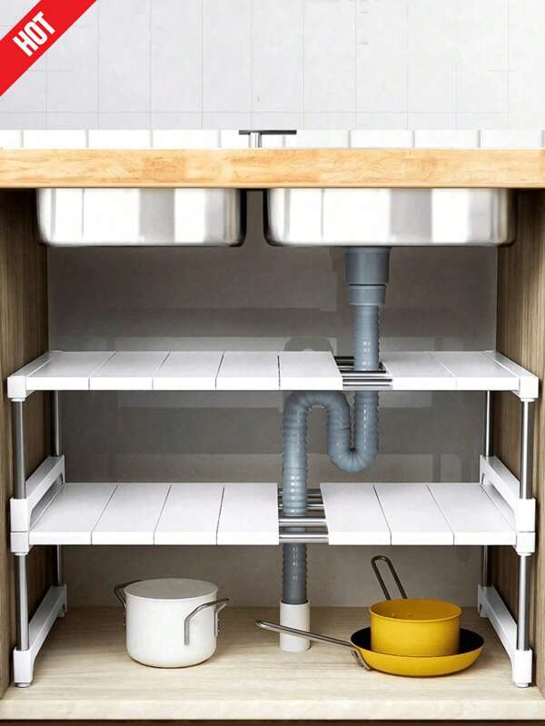 Flexible Vertical Storage Rack, Expandable Kitchen Storage Rack, Multi-Layer Single-Layer Cabinet Partition, Under Sink Shelf, High Load-Bearing Support Rack, Plastic Panel, Adjustable Length, Suitable For Kitchen Storage, Home Storage, Dormitory Storage, Back To School Season