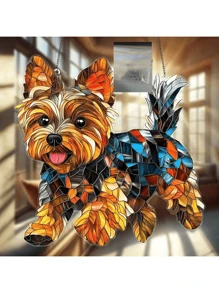 Yorkshire Terrier Acrylic Glass Hanging Decoration - 8" X 8" Hanging Suncatcher, Suitable For Windows, Cars And Home Decor - Animal Themed Birthday Gift For Dog Lovers - Durable Art Wall Decor For Garden, Porch, Bedroom, Office