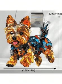 Yorkshire Terrier Acrylic Glass Hanging Decoration - 8" X 8" Hanging Suncatcher, Suitable For Windows, Cars And Home Decor - Animal Themed Birthday Gift For Dog Lovers - Durable Art Wall Decor For Garden, Porch, Bedroom, Office