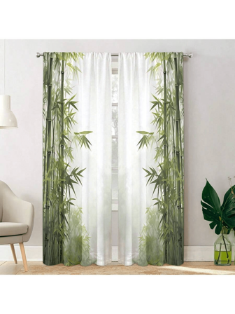 2st Mode Turkos Bambu Blad Digitaltryck Hushåll Heminredning Stång Fick Köksgardiner Små Korta Gardiner, All Seasons Universal Kontor Vardagsrum Inredning