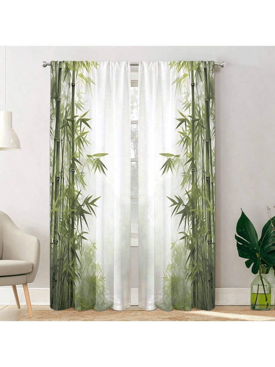 2 palos de decoración del hogar con estampado digital de hojas de bambú turquesa a la moda, cortinas de cocina de bolsillo, cortinas impresas planas, tela de fibra de poliéster 100%, estilo de barra, sin forro, 90 g/m², ancho de puerta 180 cm, muy adecuado para cortinas de dormitorio, cortinas de sala de estar, cortinas de comedor, cortinas de baño, cortinas de exterior