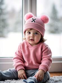 1pc Personalized Infant Knit Hat, 26 Letter Knitted Cap For Toddlers & Children, Handmade Skull Cap For Baby Girls, Suitable For 0-3 Years Old Daily Wear