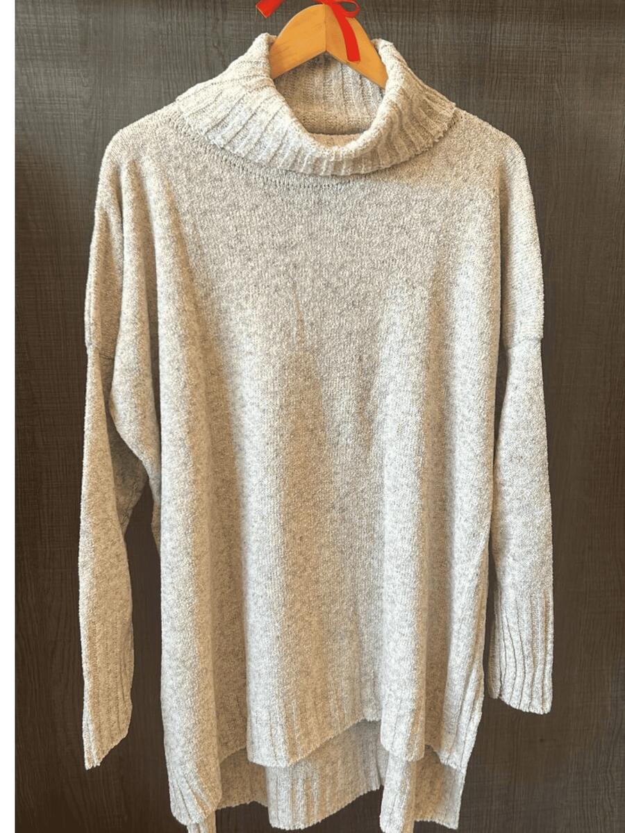 Premium Knitted Mullet Poncho Mousse High Neck - cát - Xem 1