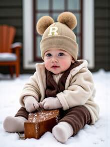 1 件刺绣个性化婴儿针织帽幼儿儿童 26 个字母无檐小便帽工艺女婴骷髅帽适合婴幼儿女孩日常佩戴 0-3 岁